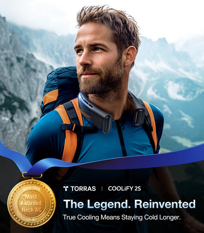 TORRAS COOLiFY 2S Neck Fan [2025 Upgraded], 28H Extended Battery Life, Neck Fans that Blow Cold Air, Neck Air Conditioner, Cooling Neck Fan for Work, Hiking, Travel. Gifts for Men, Women, Black