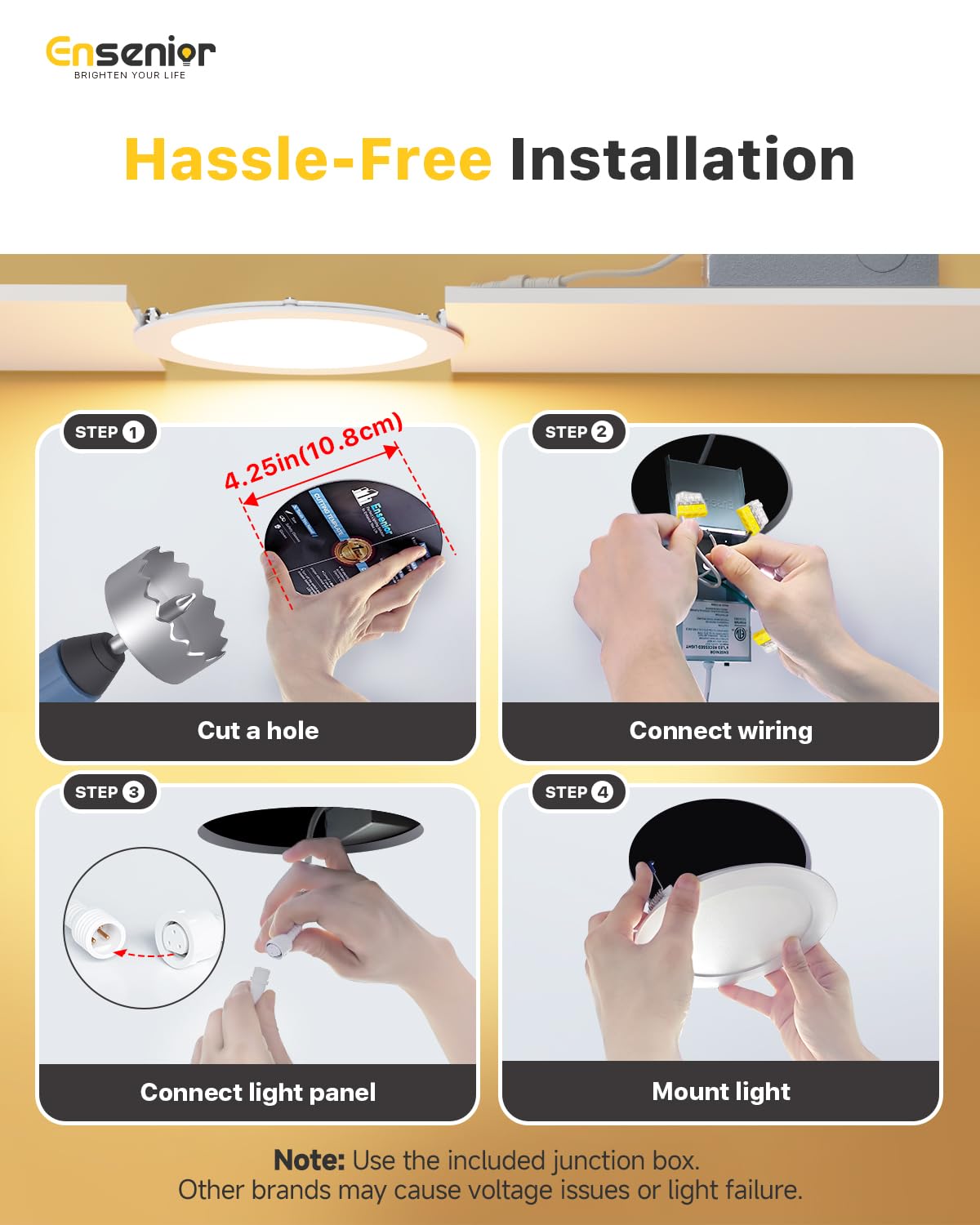 Ensenior 12 Pack 4 Inch LED Recessed Ceiling Light, Dimmable, 2700K-5000K 5CCT, 750LM 9W 120V, High Brightness Canless Wafer Downlight - ETL&FCC&IC