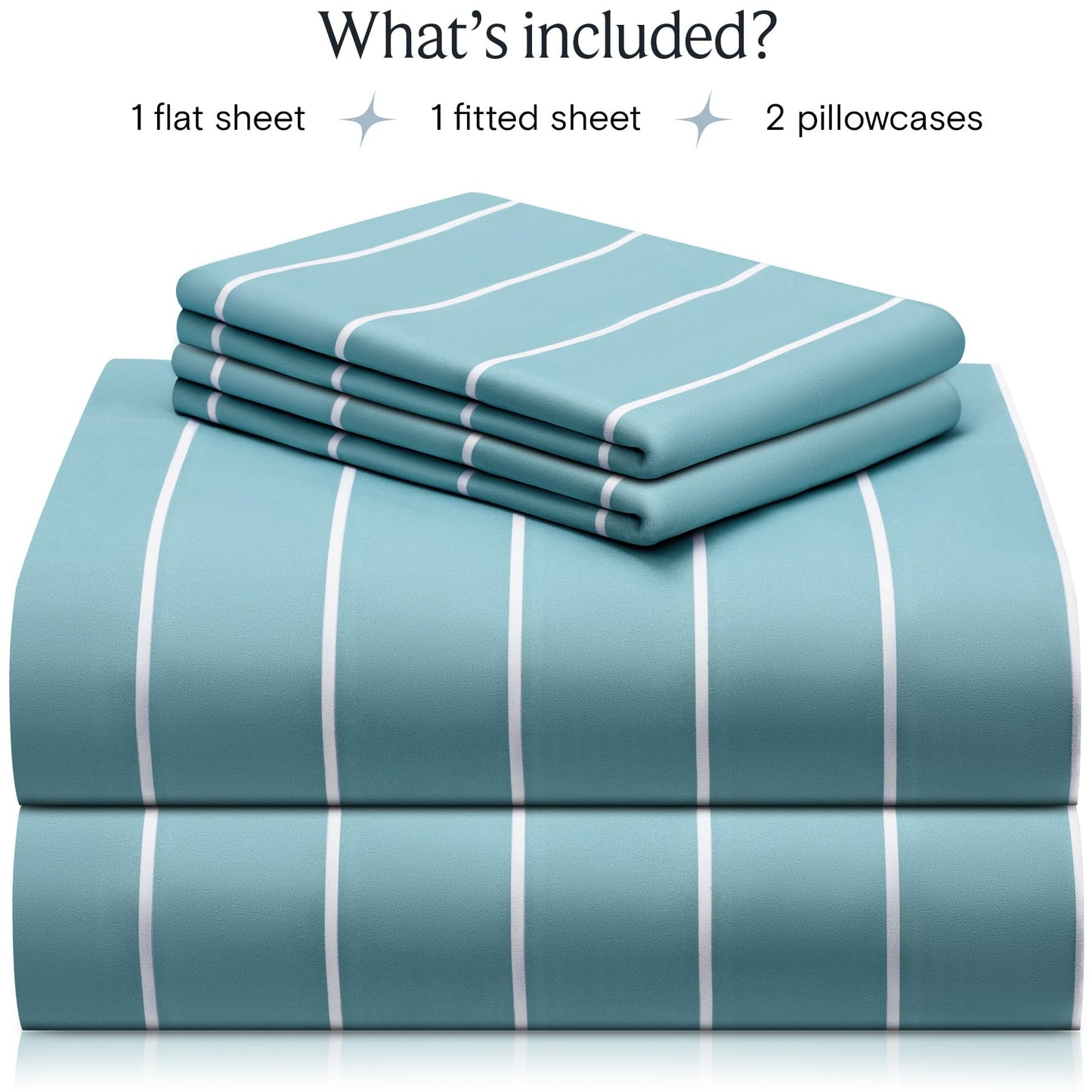 LuxClub 4 PC Queen Size Sheet Set Bed Sheets, Breathable Luxury Deep Pockets 16" Wrinkle Free Cooling Sheets Machine Washable Hotel Bedding (Queen, Striped Light Blue)