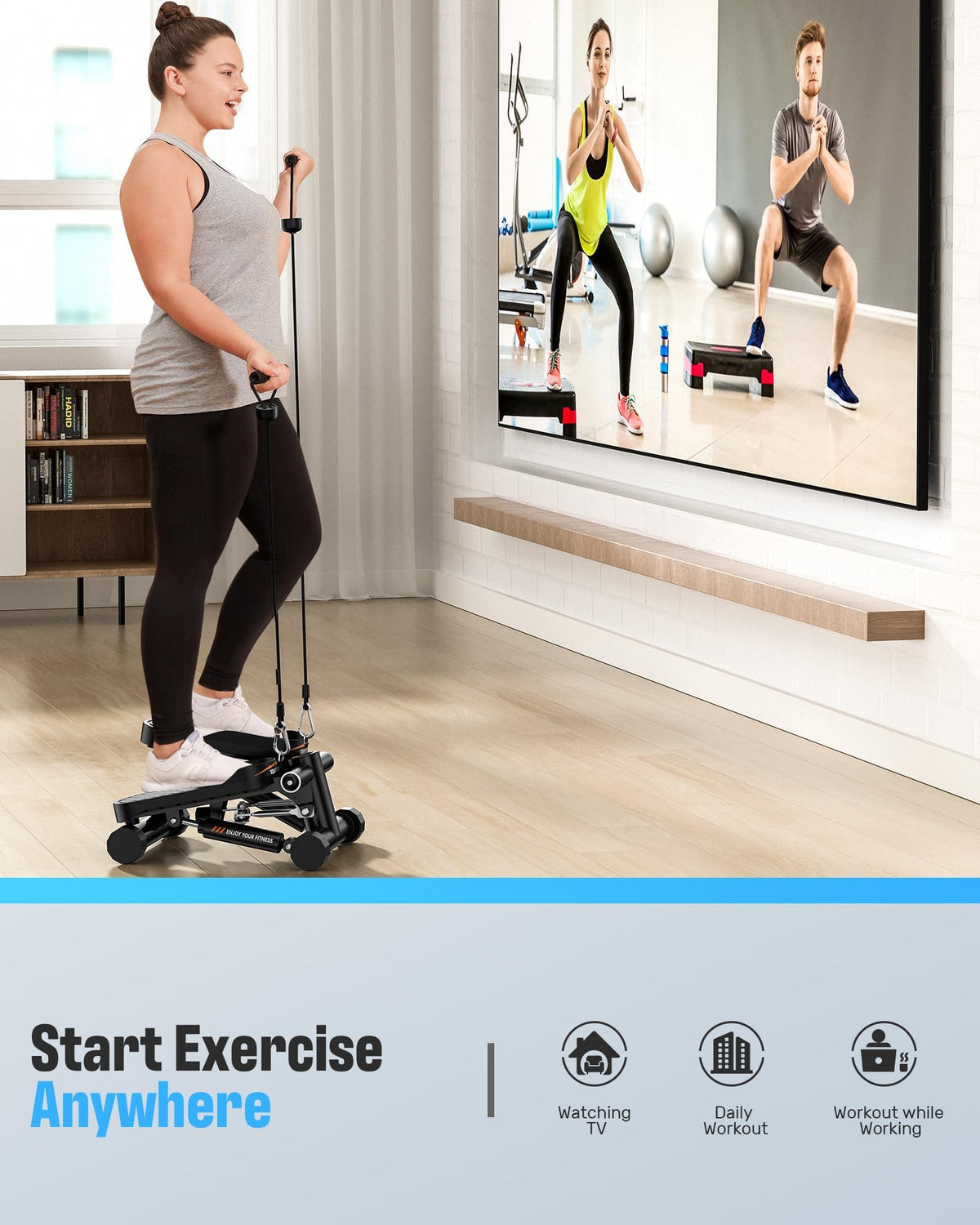 Sportsroyals Stair Stepper for Exercises-Mini Stepper with Resistance Bands