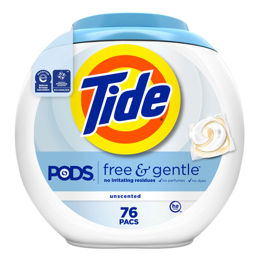 Tide PODS Free & Gentle Liquid Laundry Detergent Pacs, 76 count