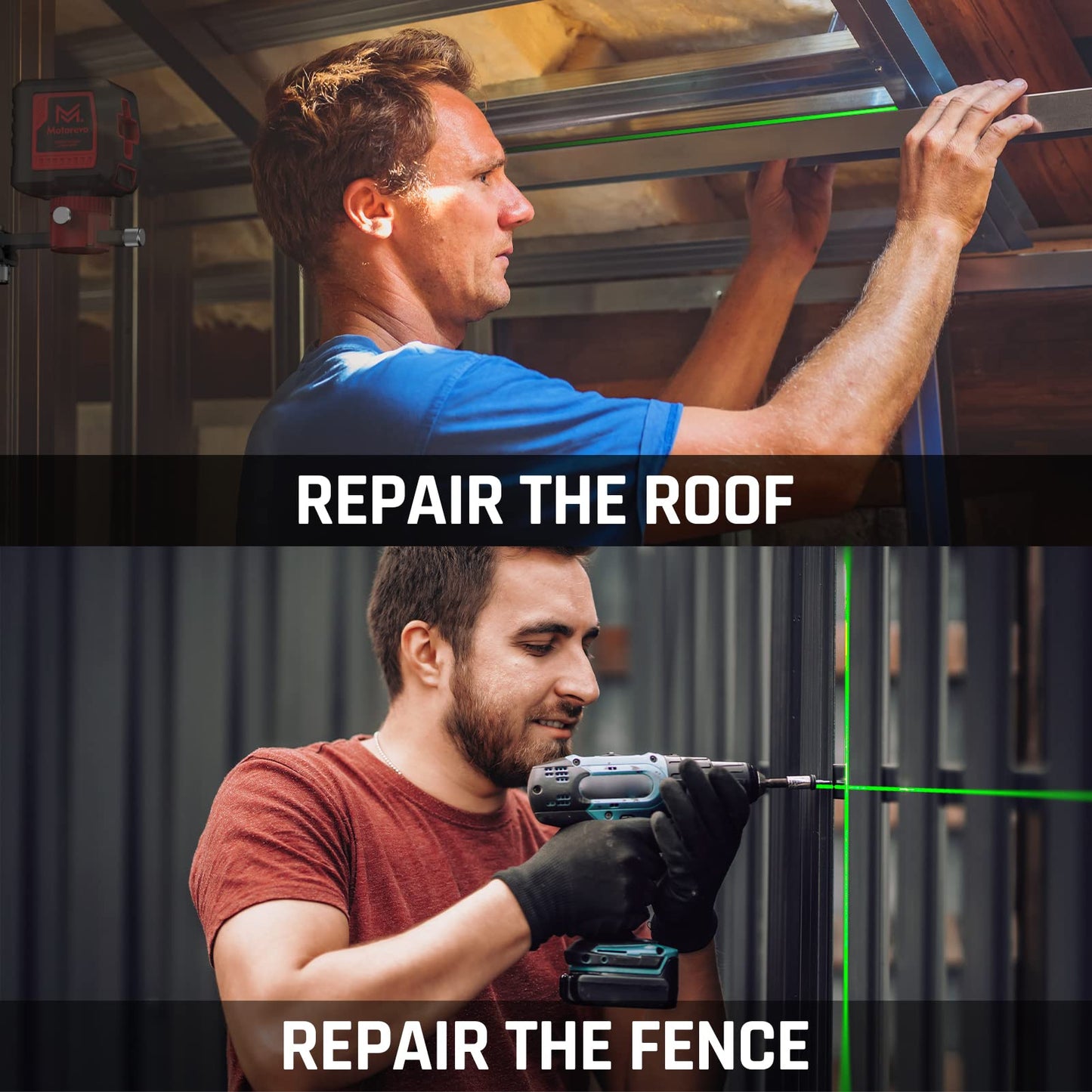 Motovera Laser Level, 100 feet Self Leveling Laser Level, Green Cross Line Rotary Lasers, 4 Brightness Adjustment, Manual Self leveling and Pulse Mode, IP54 Waterproof Battery Carrying Bag Included