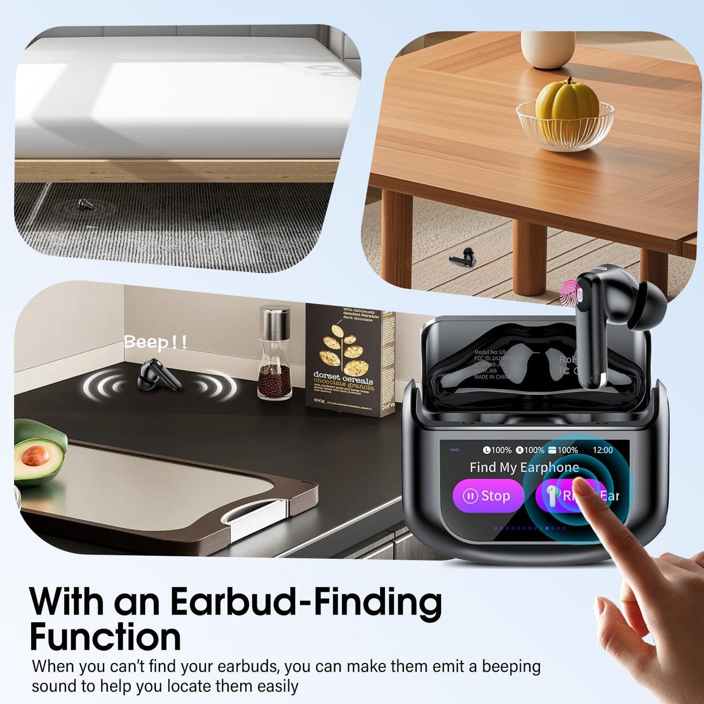 Wireless Earbuds, Bluetooth 5.4 Headphones with Multifunctional Touch Screen, 48H Bass Stereo Ear buds with ANC/ENC Noise Cancelling/Transparency mode, IPX7 Earphones with 5 EQ Modes for iOS Android