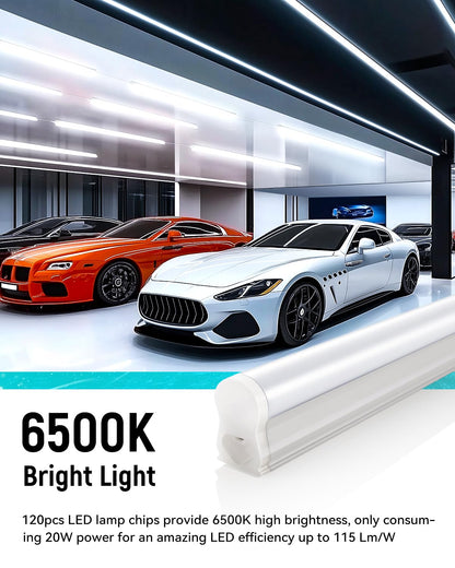 SUNLINKCO (4 Pack) 4FT T5 LED Shop Light,6500K,20W,2300LM(Super Bright White) Linkable LED Integrated Fixture,Garage Ceiling and Cabinet Light,Strip Light,Corded Electric with ON/Off Switch