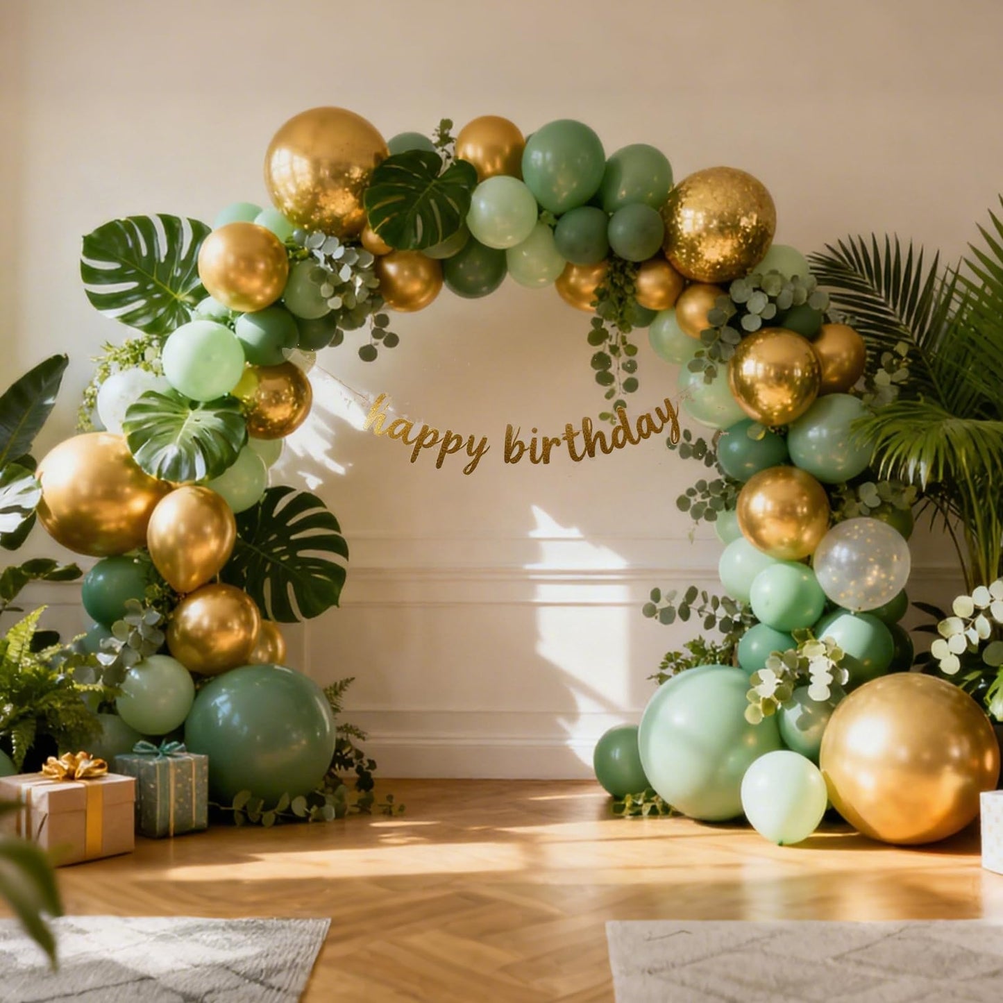 RUBFAC 129pcs Metallic Gold Balloons Different Sizes 18 12 10 5 Inch, Latex Balloon Garland Arch Kit for Party Graduation Wedding Holiday Happy Birthday Decoration