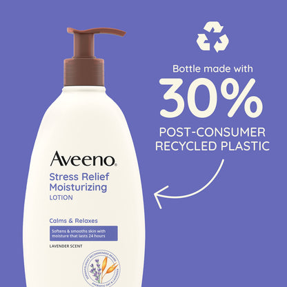 Aveeno Stress Relief Moisturizing Body Lotion 33 Fl Oz, Lavender Scent with Prebiotic Oat, Hydrating 24-Hour Moisturizer Non-Greasy for Dry Sensitive Skin, Paraben & Dye Free, Calming & Relaxing
