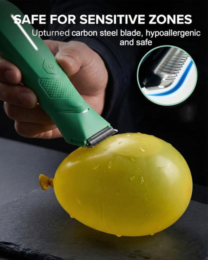 Body Trimmer for Men - Groin & Ball Shaver with Charging Dock - Constant Power No-Pull Electric Pubic Hair Clipper - 5-in-1 Guard Waterproof Body Groomer with LED Light, for Groin, Armpit & Body