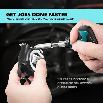 DNA MOTORING T-handle Screwdriver Set With Super Socket Fits Standard 1/4 to 3/4 Inches Screws and Bolts,15pcs CRV Bits, 19 In 1 Tool Set, Blue, Tools-00418