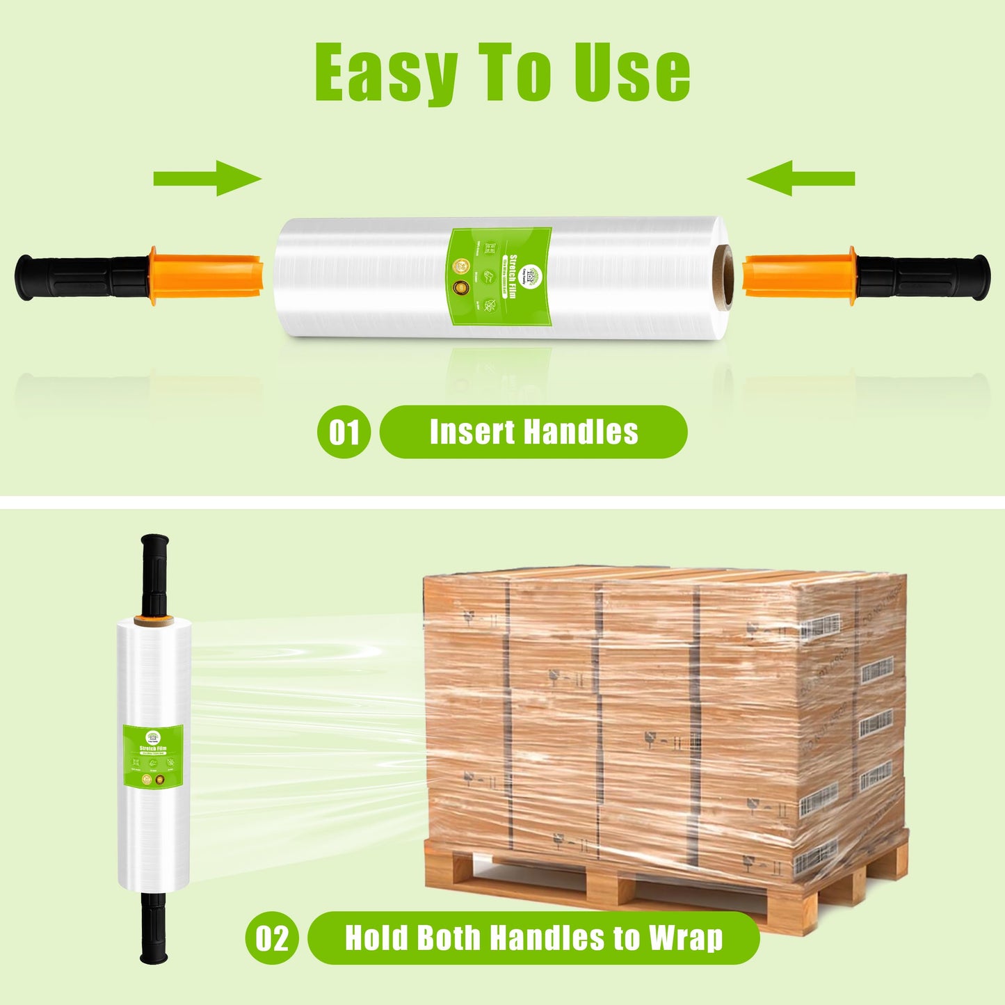 Cosy Family Plastic Wrap Stretch Film Roll - 1000ft 60 Gauge Industrial Strength 15 inch Wide Clear Plastic Wrap Roll with Handles for Pallet Wrapping Shipping Moving - Clear, Pack of 2