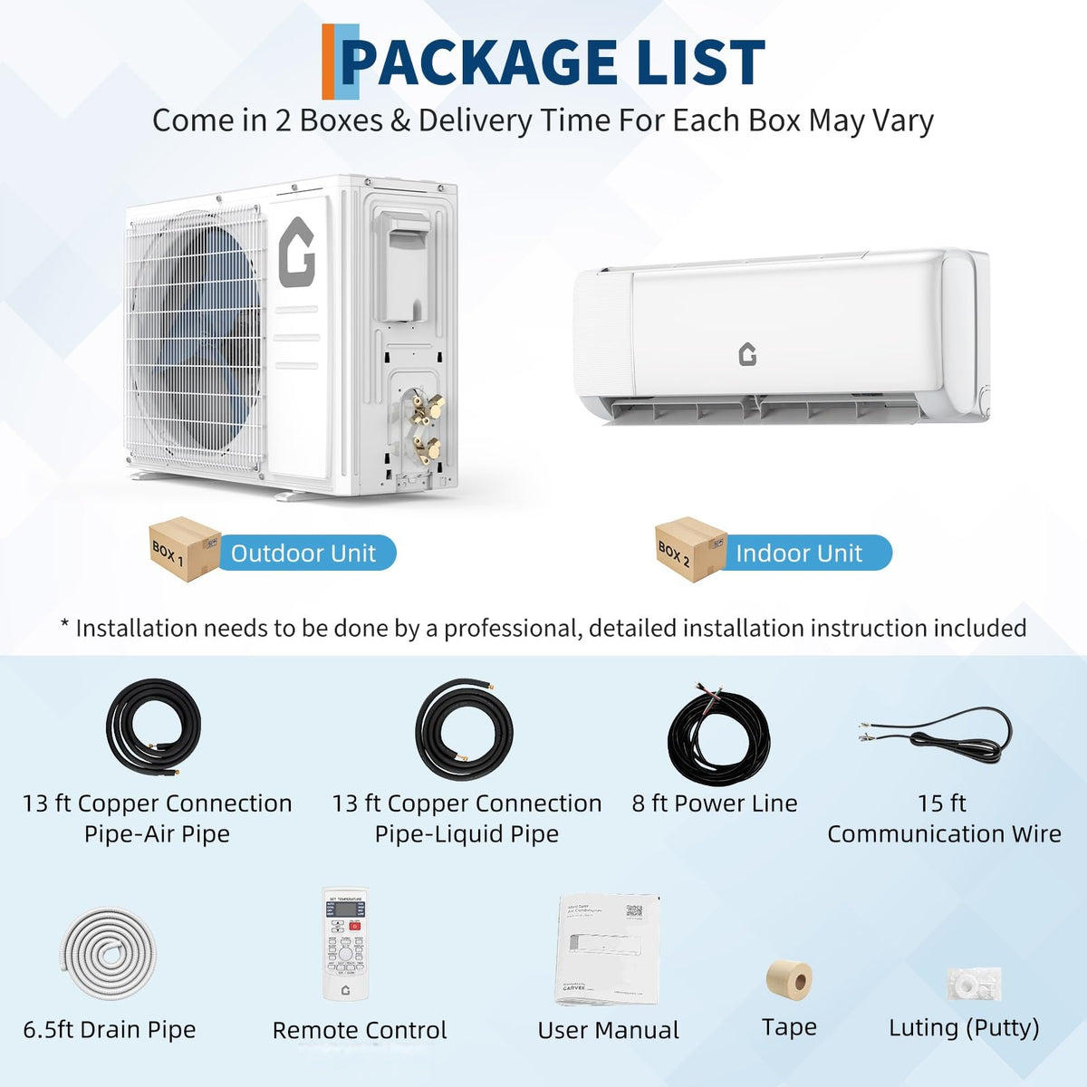 9000 BTU Mini Split Air Conditioner, 18.5 SEER2 208-230V Split Unit Ac and Heat Cool Up to 450 Sq.Ft, Ductless Air Conditioner w/Complete Installation Kit,Remote,2.0 Wifi Control,Low Noise