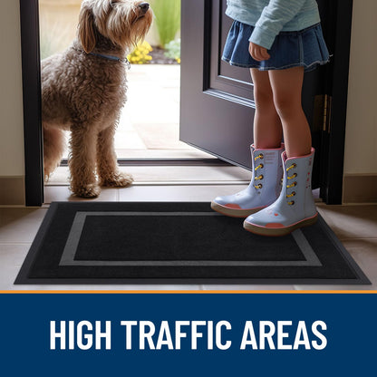 OLANLY Front Door Mat Indoor Outdoor Entrance, Waterproof All-Season, All-Weather Doormat, Sturdy Natural Rubber, Fade Resistant, Low Profile, Easy Clean Patio Porch Entryway Mat, 29.5x17, Black