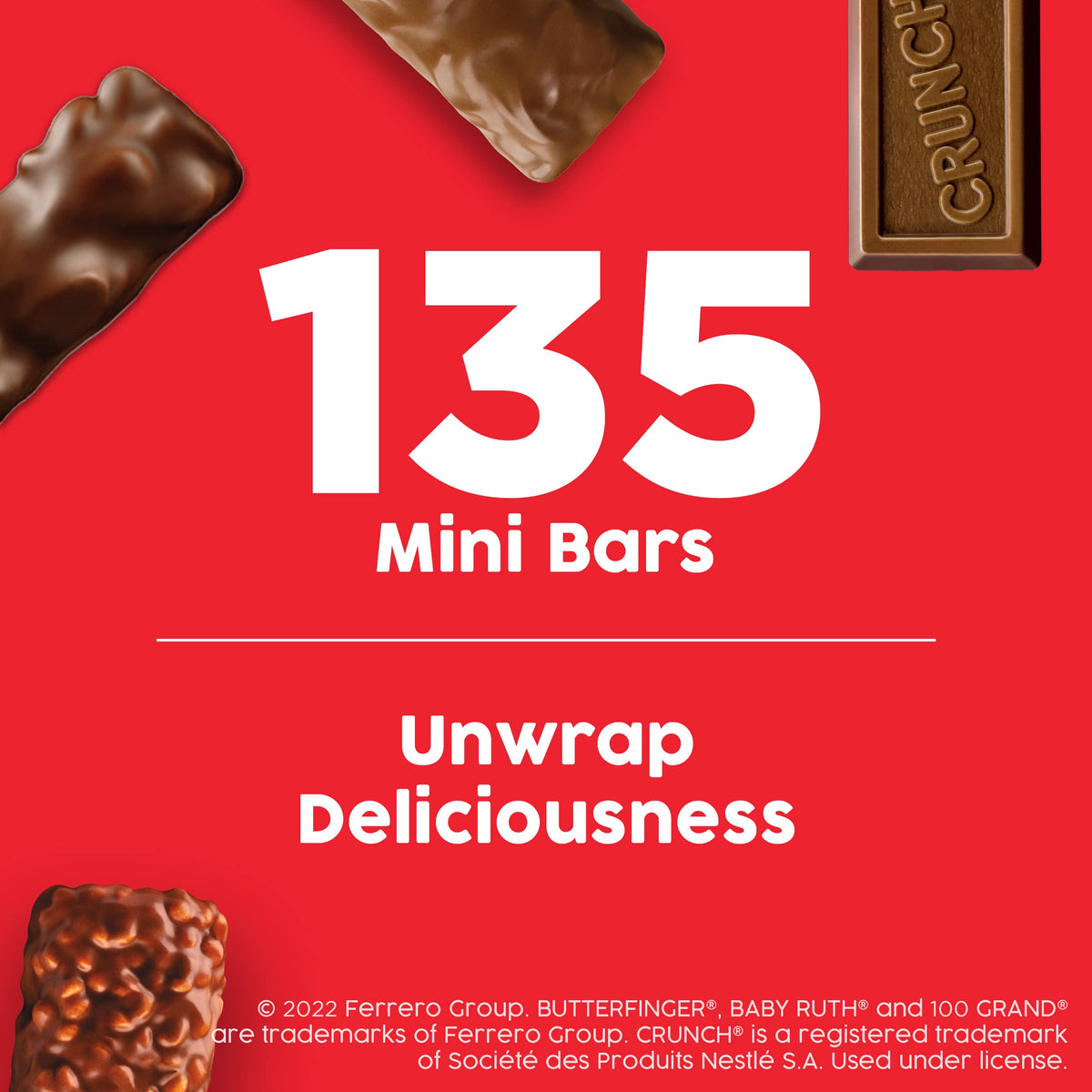 Butterfinger, CRUNCH, Baby Ruth, 100 Grand Minis, Assorted Candy Bars, Great for Sharing, Bulk 135 Count Pack, 55.3 oz