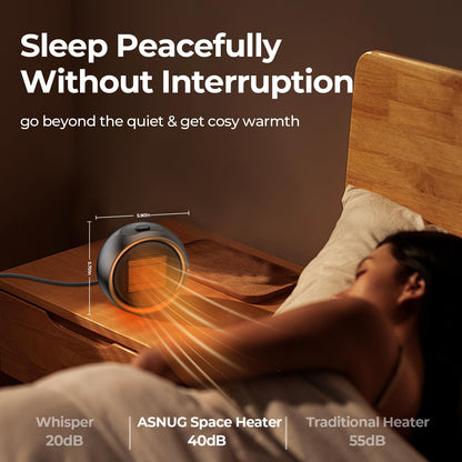 ASNUG Space Heater, Portable Electric PTC Ceramic Heaters for Indoor Use, 2S Efficient Heating, Tip-Over & Overheat Protection, Quiet Small Mini Desk Heater for Bathroom Home Office Bedroom