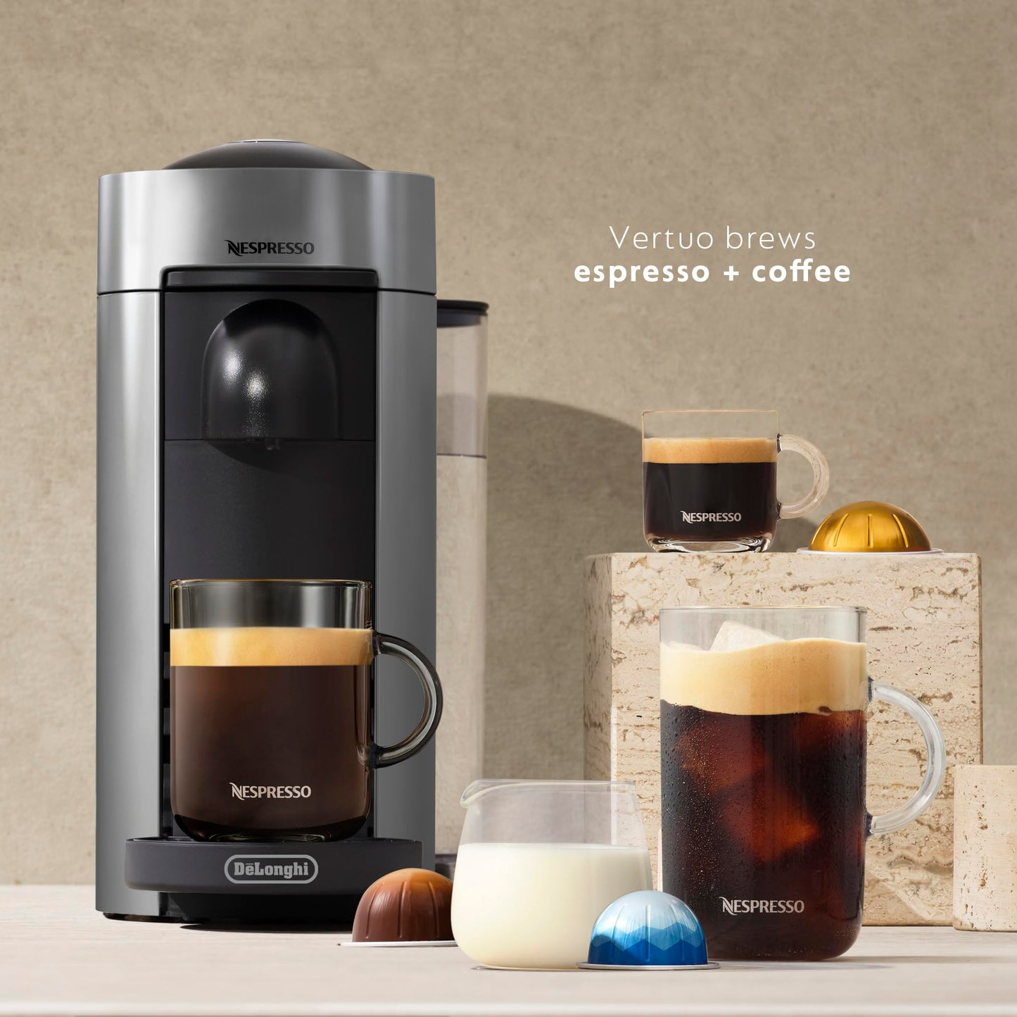 Nespresso Vertuo Plus Coffee and Espresso Maker by De'Longhi, Grey
