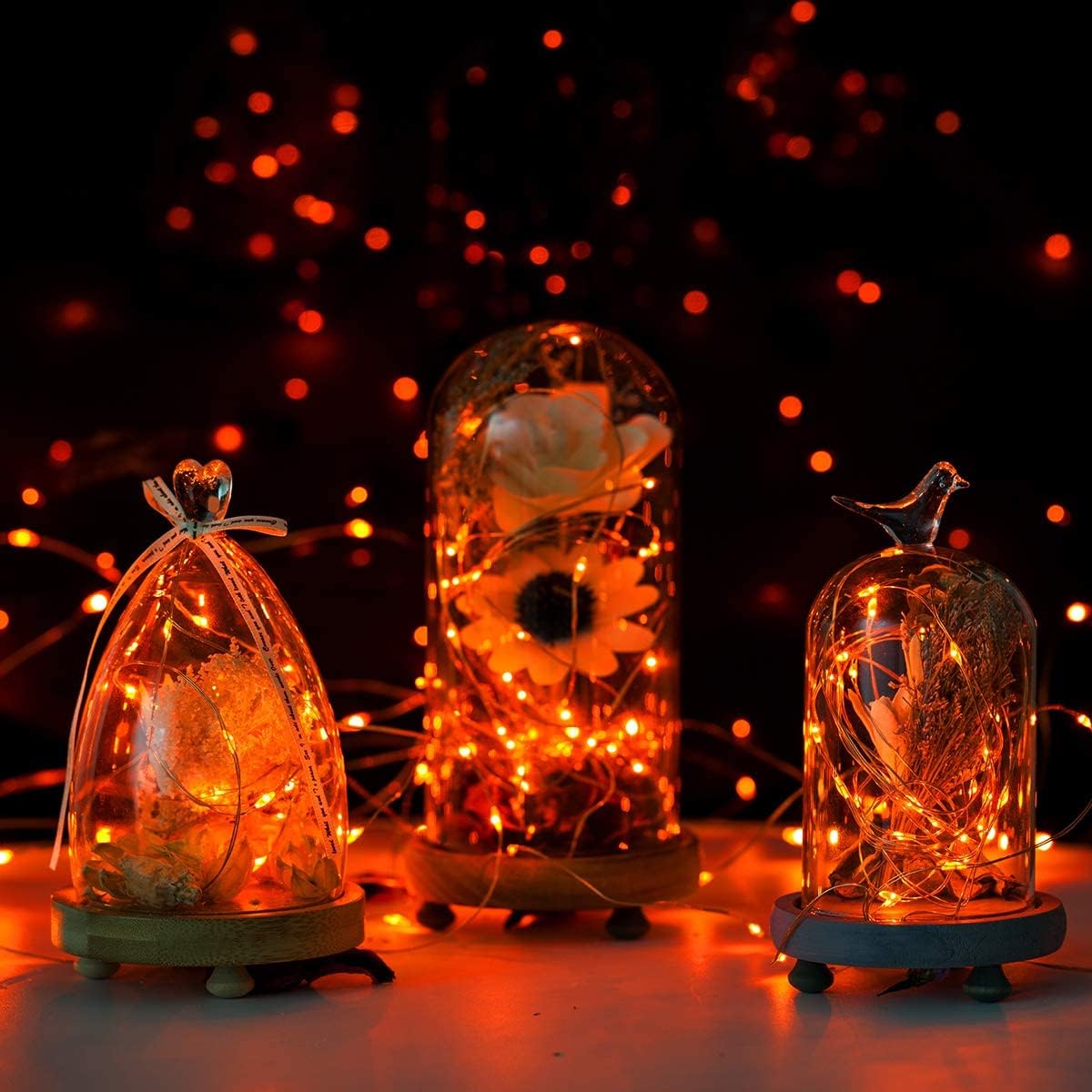 JMEXSUSS 4 Pack 50 LED Halloween Fairy Lights Battery Operated, 16.1ft Orange Fairy String Lights, Mini Orange Halloween Lights for Bedroom Garden Party Holiday Decorations