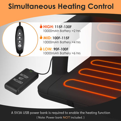 HOPERAN 2pcs Double Heated Stadium Seats for Bleachers with Back Support 25" Wide Cushion, Extra Portable Bleacher Seat Foldable Stadium Chair, USB 3 Levels of Heat, 5 Pockets for Outdoor Games Sports