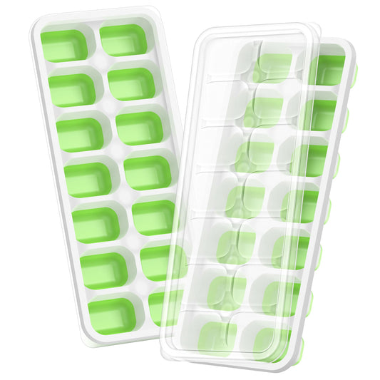 Ice Cube Tray with Lid, 2 Packs 28 Cubes Durable Stackable Ice Cube Trays for Freezer with Removable Lids, Easy-Release Plastic & Silicone Ice Tray for Cocktail, Coffee