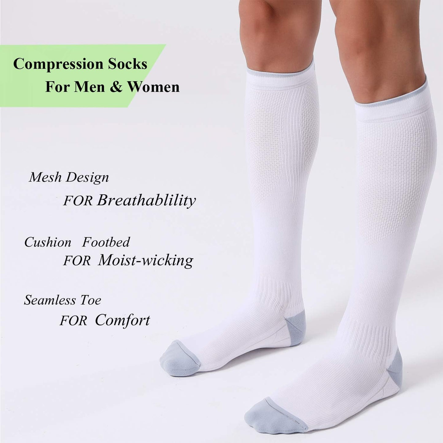 FITRELL 3 Pairs Compression Socks for Women and Men 20-30mmHg- Circulation and Muscle Support Socks for Travel, Running, Nurse, Knee High, Medical Black+White+Grey L/XL