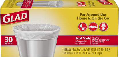 Glad Trash Bags, Small Garbage Bags - 4 Gallon White Trash Bag - 30 Count