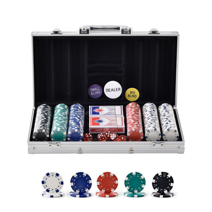 VEVOR Poker Set, 300-Piece Complete Poker Playing Game Set for Texas Hold'em, Blackjack, Gambling, Poker Chip Set with Aluminum Carrying Case, 11.5 Gram Casino Chips, Cards, Buttons and Dices