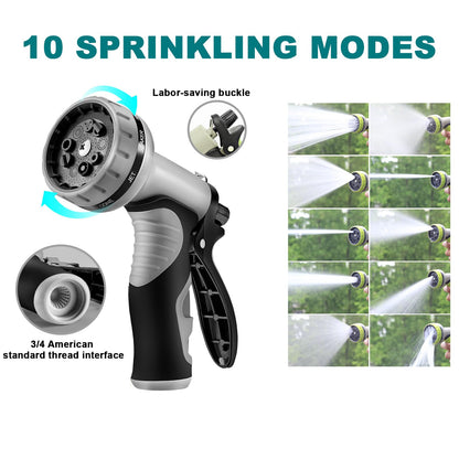 25FT Metal Garden Hose - Stainless Steel, Heavy Duty, Flexible & Lightweight, Never Kink and Tangle, with 10-Function Nozzle, Pressure Resistant for Outdoor Use (Grey)