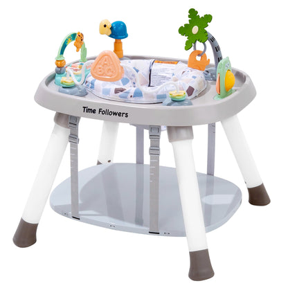 Time Followers® 6-in-1 Baby Activity Center | Jumpers and Bouncers | 4 Stage Grow Stationary Standing Toddler Play Table | Shower Gift | Infant Essential for Baby Ages 6-36Month (Beige)