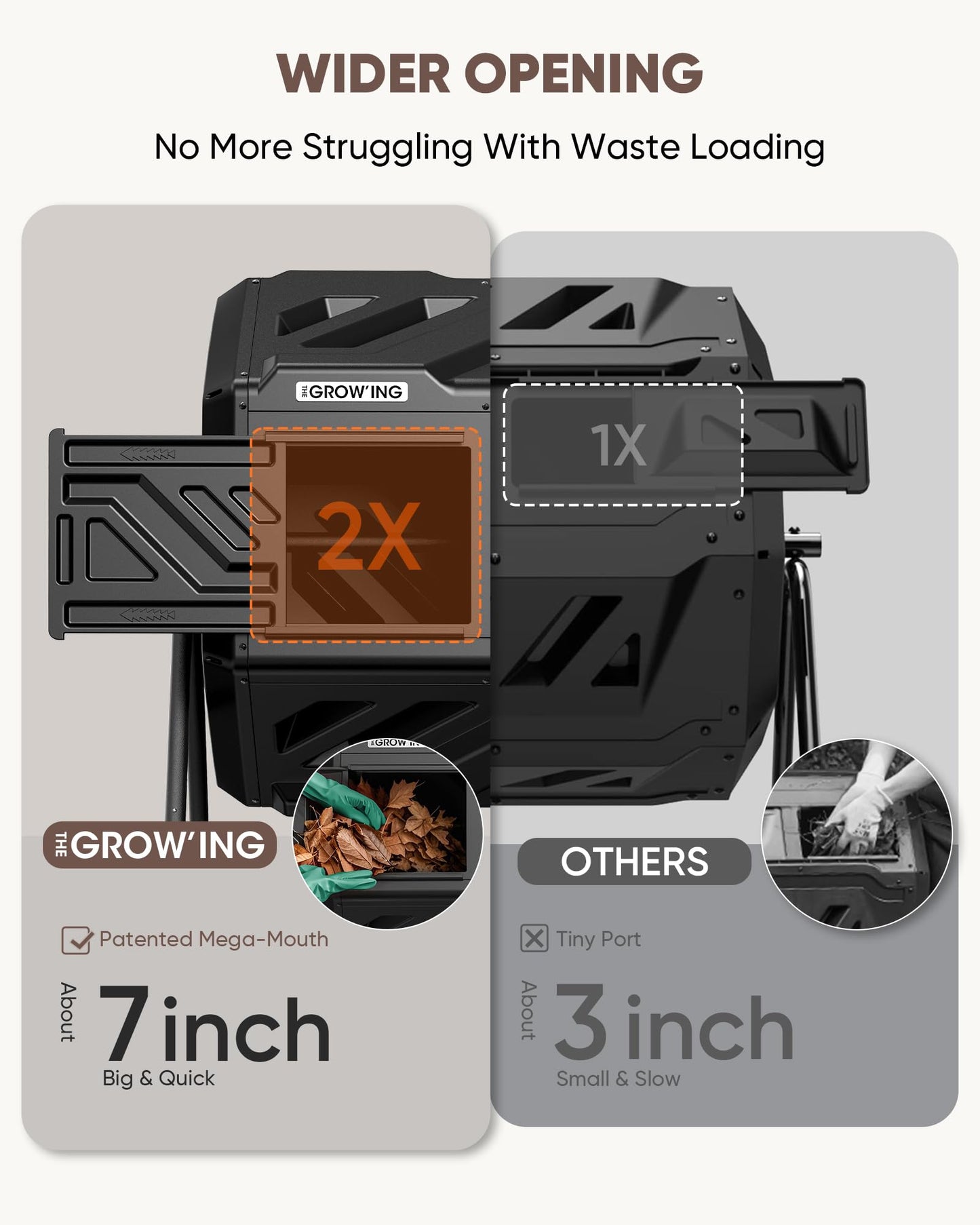 THEGROW'ING Updated 43 Gallon Compost Bin Outdoor, Fast Assemble Tumbling Composter, Dual Chamber Composter Tumbler, Rotating Compost Bin for Outside, Backyard, Garden and Yard, Black