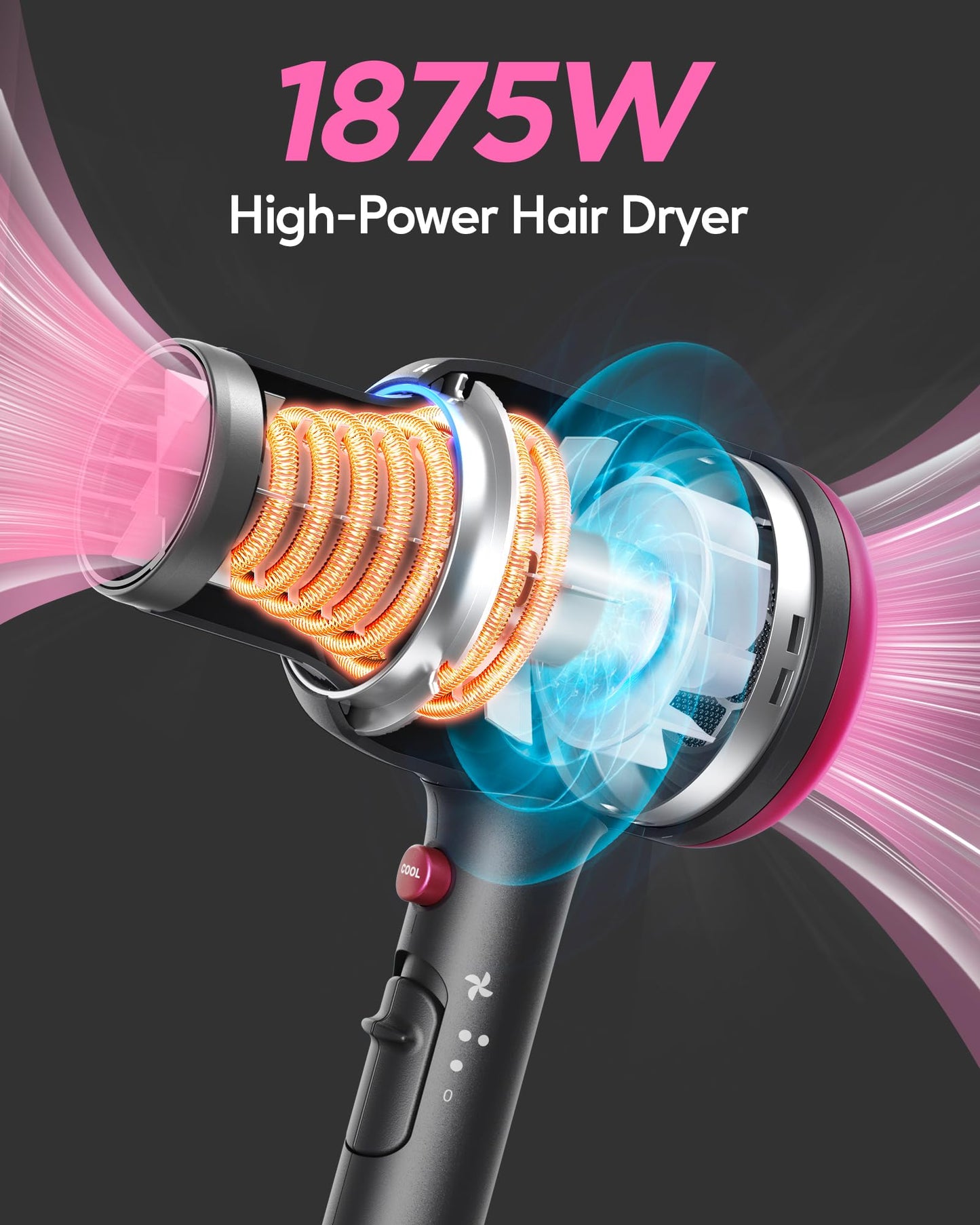 Wavytalk Professional Hair Dryer with Diffuser, 1875W Blow Dryer Ionic Hair Dryer for Women with Constant Temperature, Hair Dryer with Ceramic Technology Fasting Drying Light and Quiet, Black