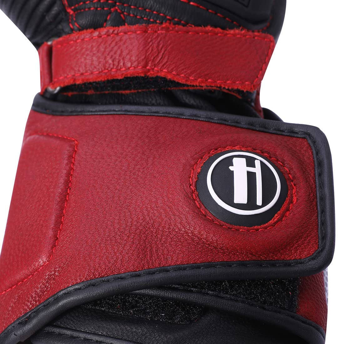 Harssidanzar Leather Motorcycle Gloves for Men and Women,Powersports Carbon Fiber Knuckle Protection Motorbike Gloves KM045,Oxblood/Black,Size XL