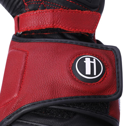 Harssidanzar Leather Motorcycle Gloves for Men and Women,Powersports Carbon Fiber Knuckle Protection Motorbike Gloves KM045,Oxblood/Black,Size XL