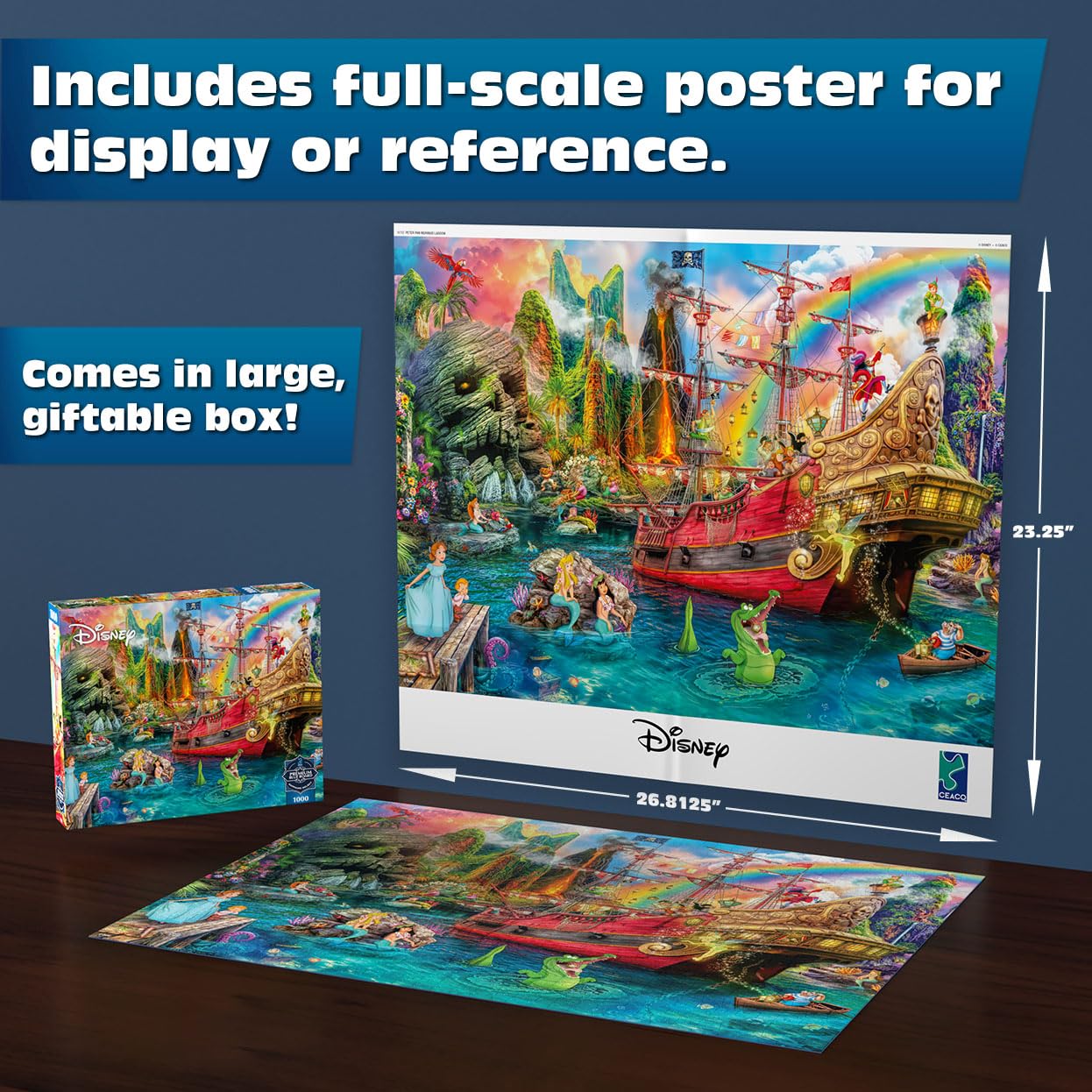 Ceaco - Sapphire Select - Disney - Aimee Stewart - Peter Pan Mermaid Lagoon -1000 Piece Jigsaw Puzzle – Challenging & Fun – Blue Core Puzzle Board – Giftable Display Box - Full Size Poster Included