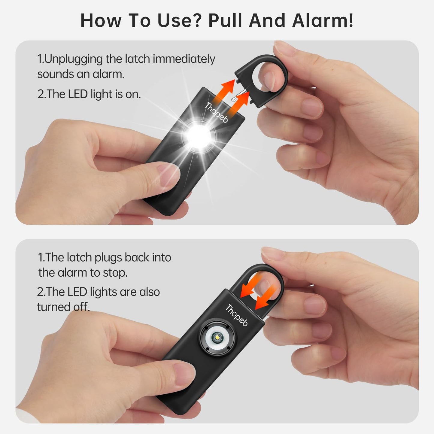 Thopeb® Personal Safety Alarm for Women – 130dB Loud Emergency Siren & SOS Strobe LED Light – Self Defense Keychain, College Dorm Room Essentials for Girls (Charcoal)