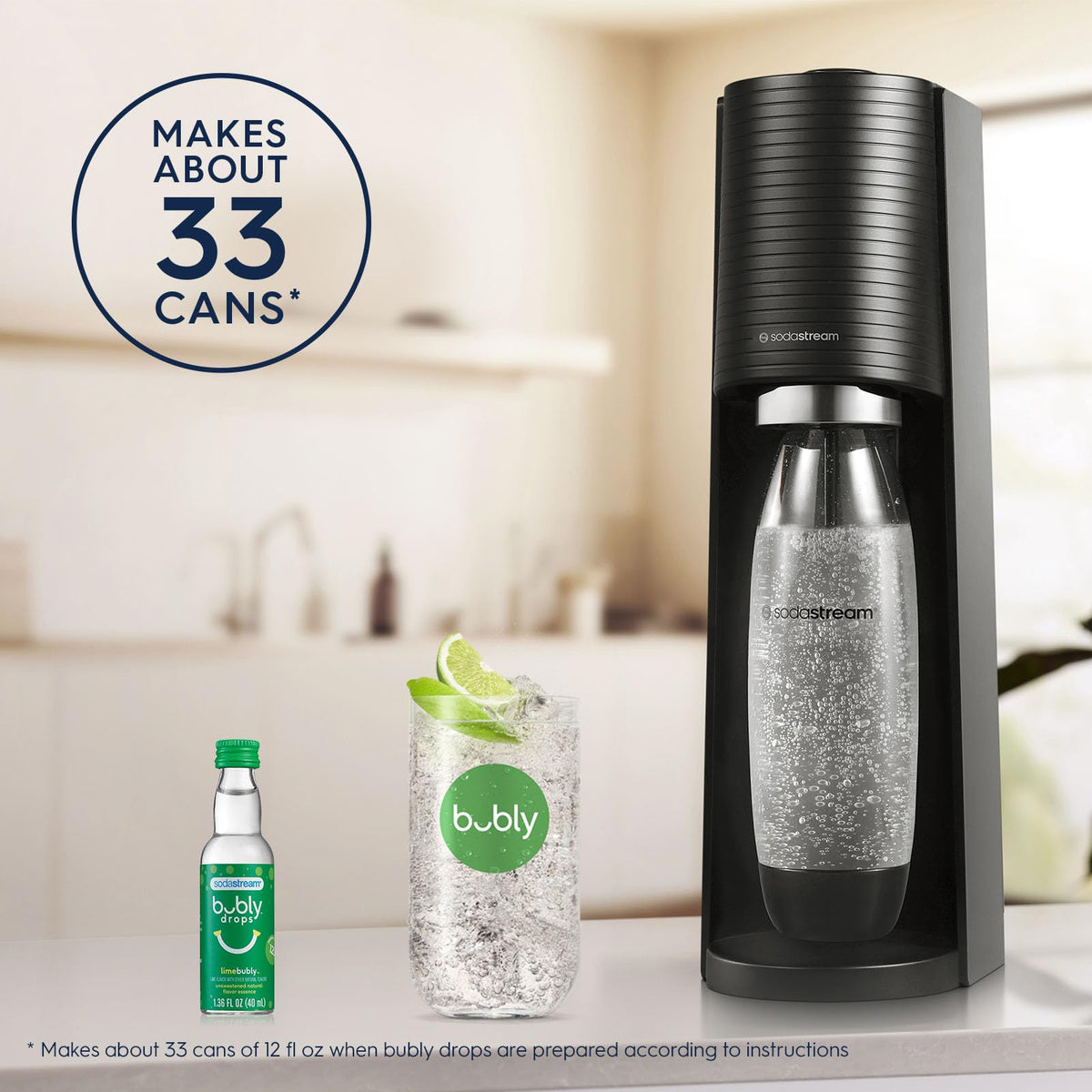SodaStream - Terra Soda Streaming Machine - STARTER KIT - Sparkling Water Maker with CO2 & Bubly Drop - Eco-Friendly, No Batteries Needed - Black