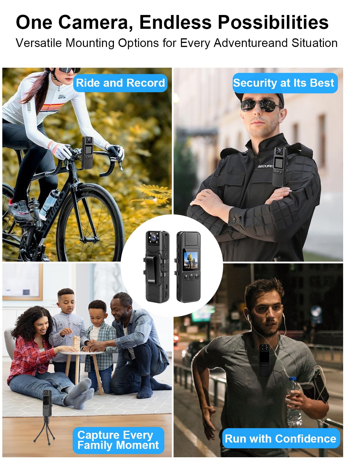 SPIKECAM Computer-Free Body Cameras with Audio and Video Recording, 6 Hrs 1080P Personal Small Bodycam with Photo, Night Vision, SOS Sound, Wearable Body Cam for Security, Running, Biking