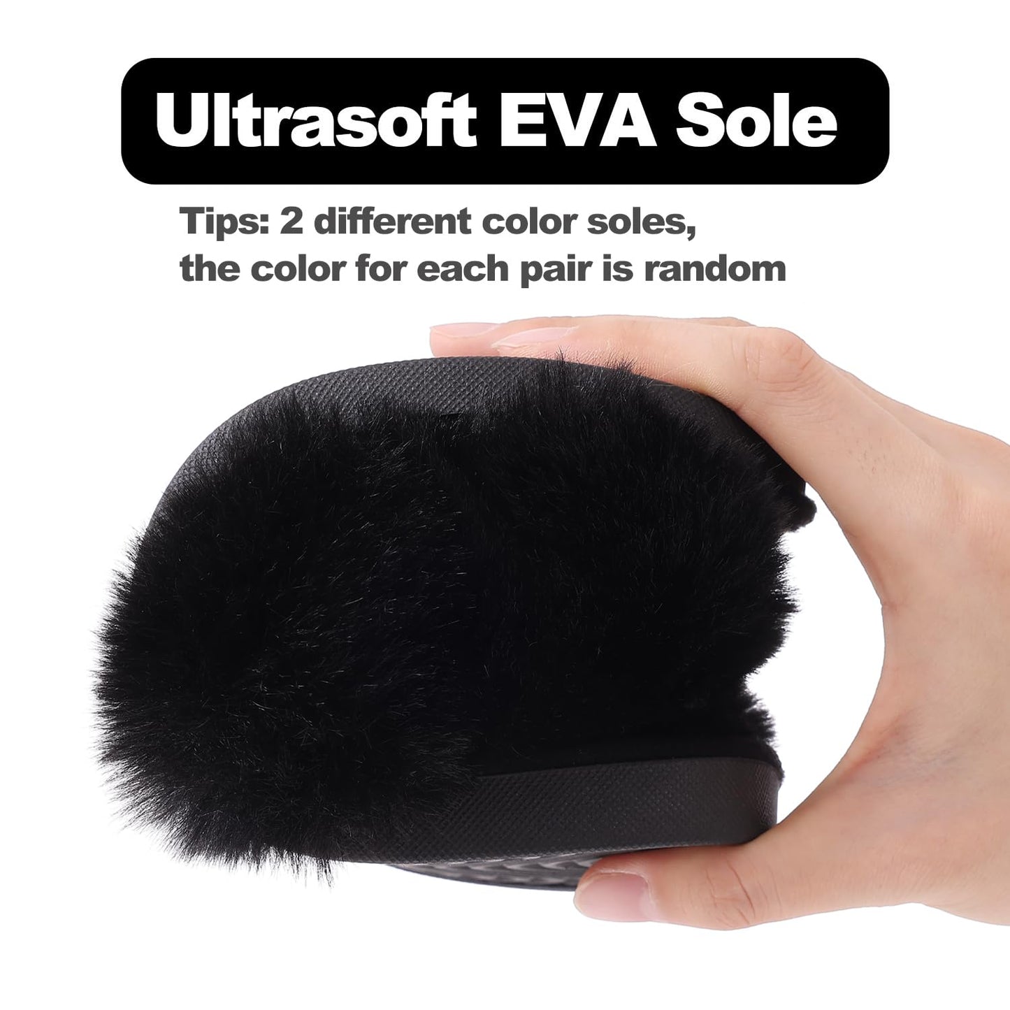 Evshine Women's Fuzzy Slippers Cross Band Memory Foam House Slippers Open Toe, Black, 38-39 (Size 7-8)