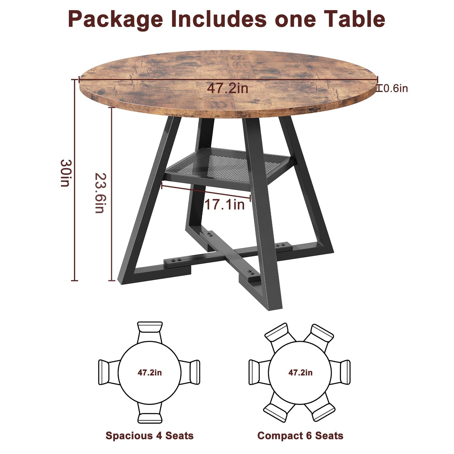 Jocoevol Round Dining Table for 4,Kitchen Dining Room Circle Dinner Pedestal Table,Space Saving Wood Kitchen & Dining Room Furniture (Vintage, 47In)