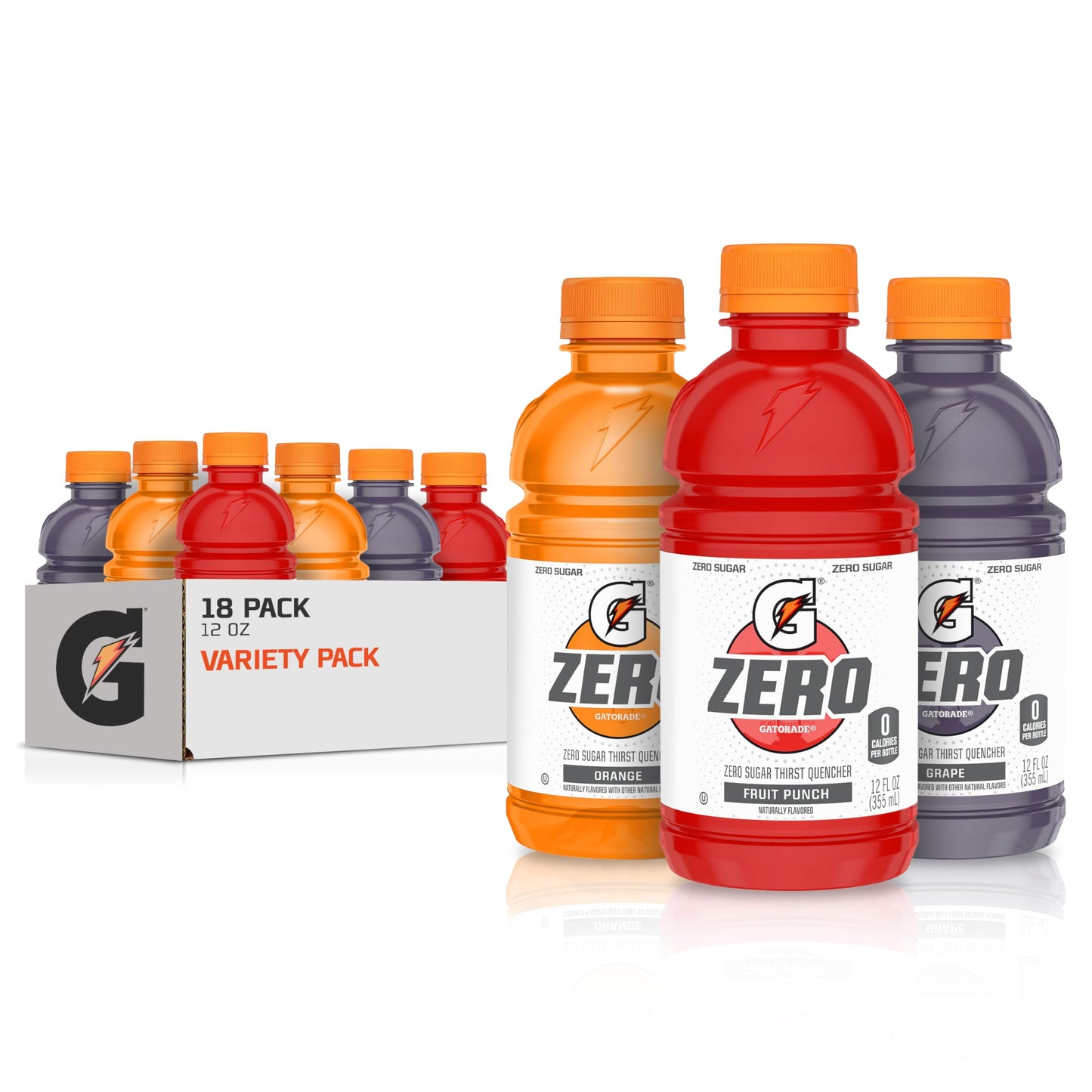 Gatorade G Zero Sports Drink, Fruit Punch, Orange, Grape Variety Pack, 12 Fl Oz (Pack of 18)