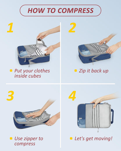 BAGSMART 6 Set Compression Packing Cubes for Travel, Lightweight Vacation Travel Essentials for Men, Travel Accessories for Suitcase Organizer Bags Set, Durable Luggage Organizer Travel Bags