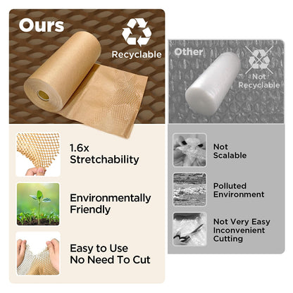 Honeycomb Packing Paper, 12"x200' Brown | Perforated Honeycomb Packing Paper Recyclable Moving Supplies for Shipping & Moving | Plastic-Free Alternative to Bubble Cushion Wrap with 36 Fragile Stickers