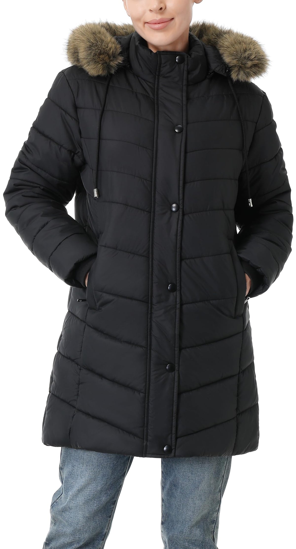 Women's Long Winter Puffer Coat Warm Thicken Fleece Lined Down Jacket Waterproof Detachable Hooded Parka