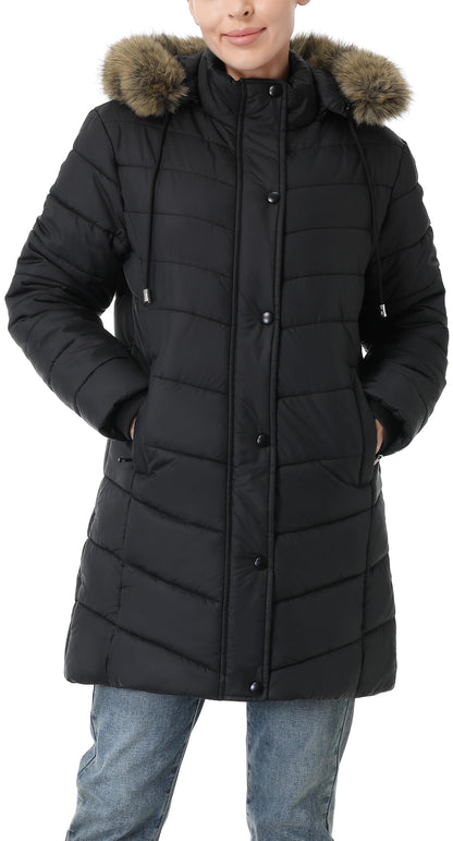 Women's Long Winter Puffer Coat Warm Thicken Fleece Lined Down Jacket Waterproof Detachable Hooded Parka