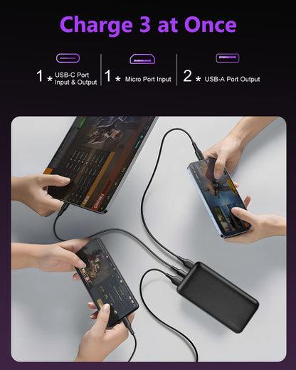 Miady Portable Charger, 2-Pack 20000mAh Battery Pack PD 22.5W USB Output Ports and Type C Fast in&Out Travel Fast Charging Power Bank Compatible with iPhone 16/15/14/13/12/X Galaxy 24/22 iPad Android