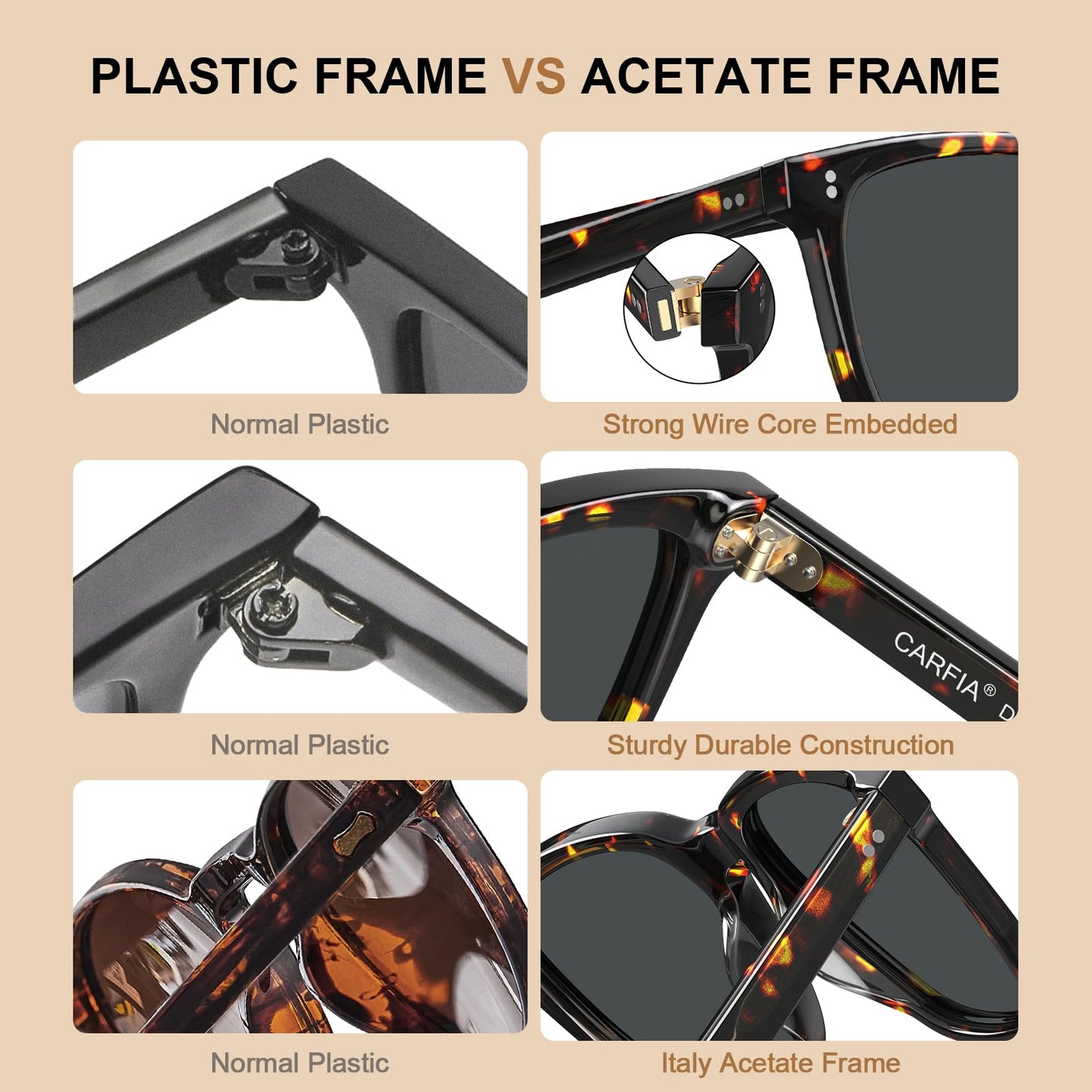 CARFIA Acetate Polarized Sunglasses for Women Small Face - AntiGlare UV400 Protection CA5354