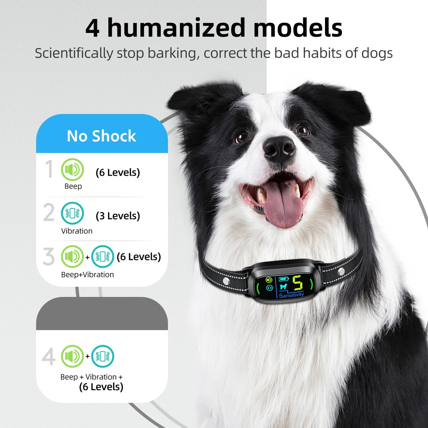 FAFAFROG Dog Bark Collar, Rechargeable Smart Collar, Anti Barking Training Collar with 5 Adjustable Sensitivity Beep Vibration, Bark Collar for Large Medium Small Dogs (Black)