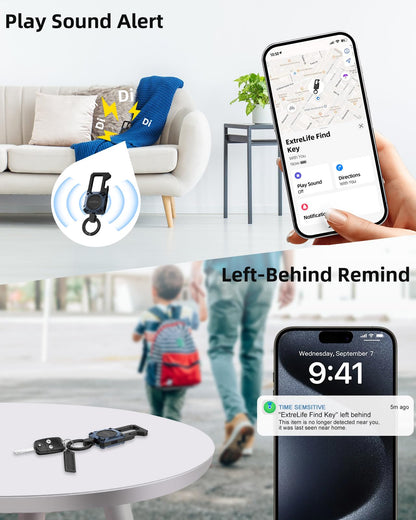 Keychain, Works with Apple Find My, Heavy Duty Keychain Bottle Opener, Carabiner Car Key Chains with GPS Tracker, Key Finder, Bluetooth Tracker for Luggage, Kids, Bags and More, Rechargeable, Blue