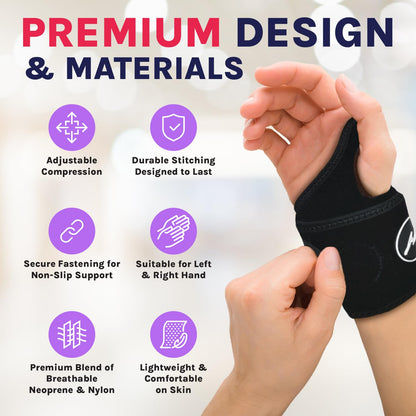 Doctor Developed Wrist Brace, Wrist Wraps for Carpal Tunnel Arthritis, Tendonitis, Hand Support, Ideal for Fitness, Weightlifting - Handbook Included (Wrist Brace 1 Pack)