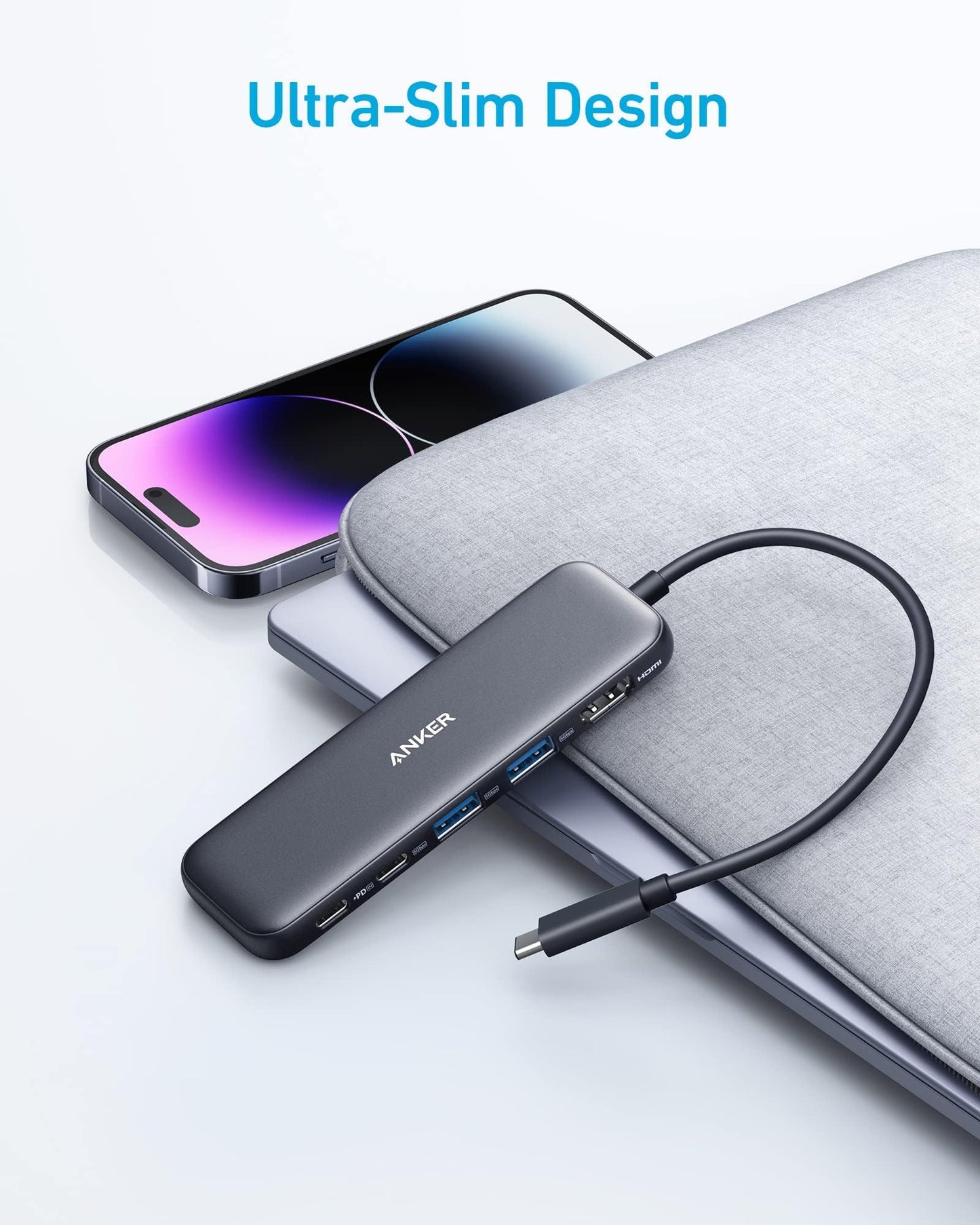 Anker USB C Hub, 5-in-1 USBC to HDMI Splitter with 4K Display, 1 x Powered USB-C 5Gbps & 2×Powered USB-A 3.0 5Gbps Data Ports for MacBook Pro, MacBook Air, Dell and More