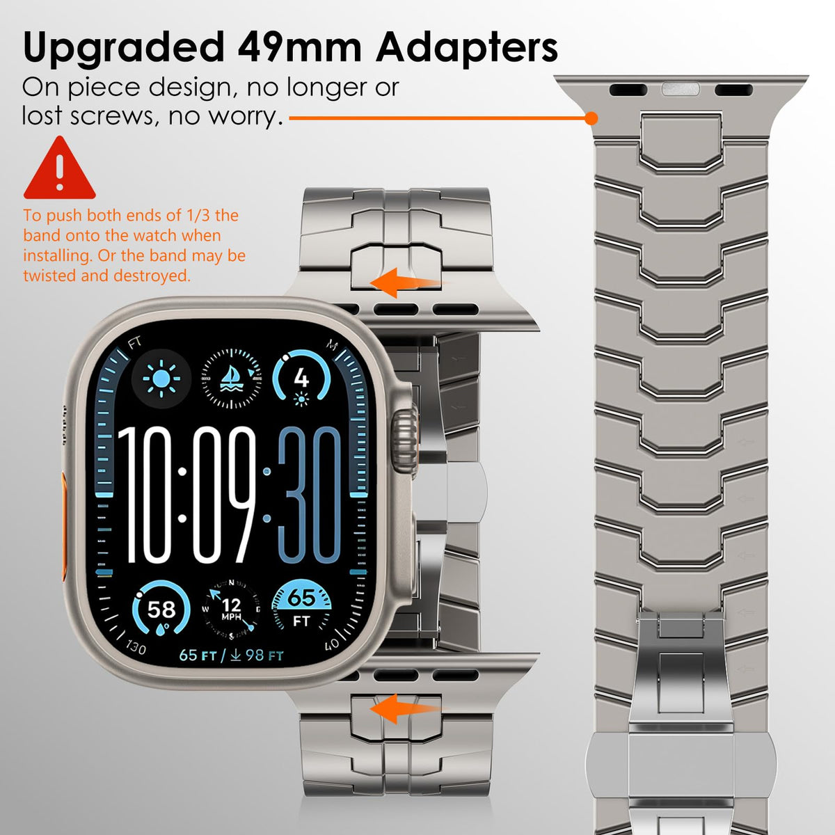 KADES Stainless Steel Link Bracelet for Apple Watch Band Ultra 3/2/1 49mm Series 11/10 46mm 9/8/7 45mm 6/5/4 44mm, 24mm WideHeavy Duty Metal Strap for Men, 24mm Wide Titanium