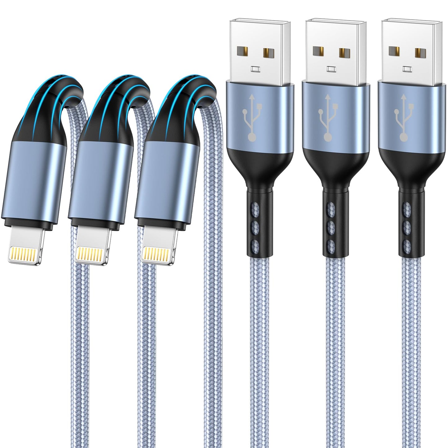 iPhone Charger 3pack 10FT Apple MFi Certified Nylon Braided Lightning Cable Fast Charging Long USB Charging Cable High Speed Transfer Cord for iPhone 14 13/12/11 Pro Max/XS MAX/XR/XS/X/8/7/Plus/6S
