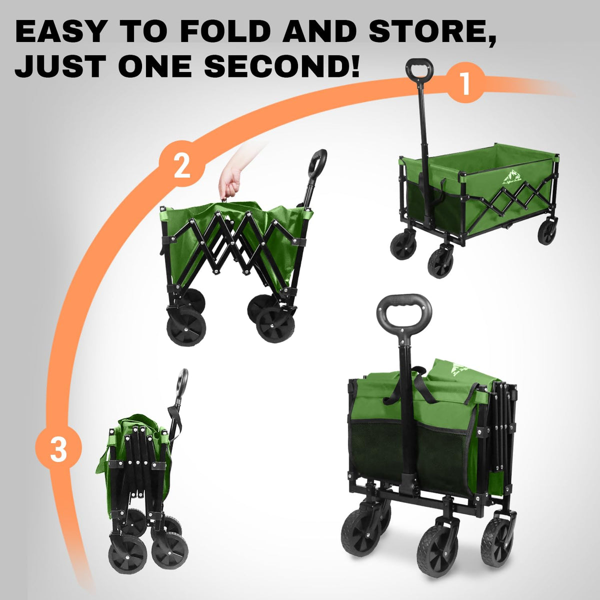 Collapsible Wagon 352LBS Capacity, Foldable Large Carts, Heavy Duty Outdoor Folding Cart with All-Terrain Wheels, Utility Garden Beach Wagon with Storage Bag Green
